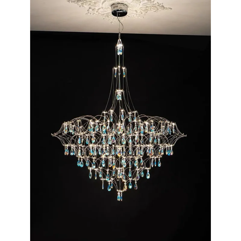 Villa Crystal Chandelier Grand Living Room Light Luxury Italian Style Starry Modern Art Staircase Lamp For Double-height Spaces