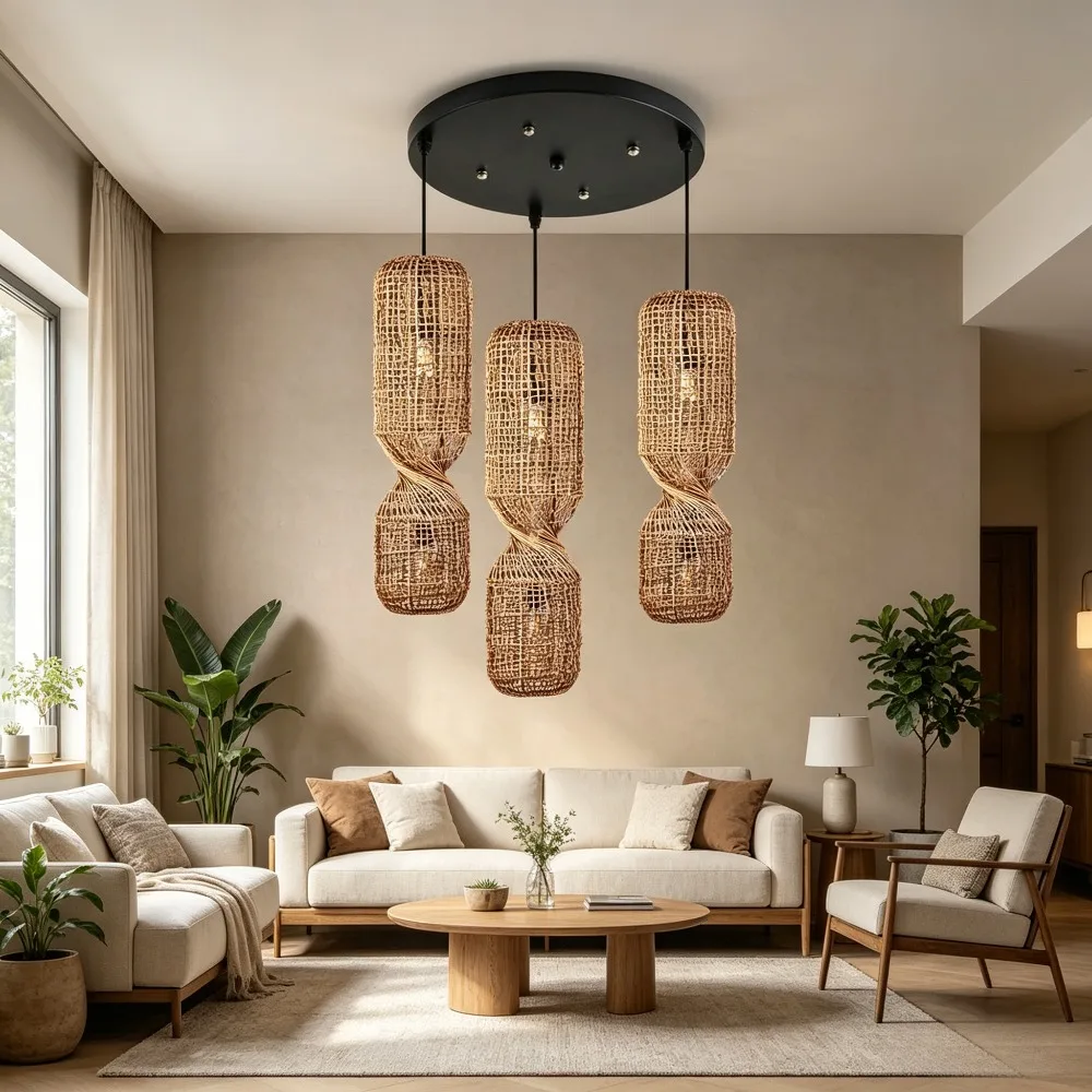 Japanese Wabi Sabi Retro Rattan Pendant Lamp Zen Tea Room Homestay Hotel Restaurant Bar Counter Chandelier Home Decor Lighting