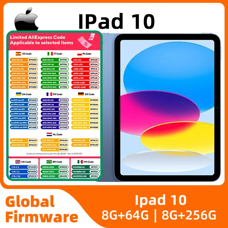 Apple IPad 10 2022 HDR display 10.9 inches 2360x1640  CPU Apple A14 IOS 64GB fingerprint unlock original  used ipad