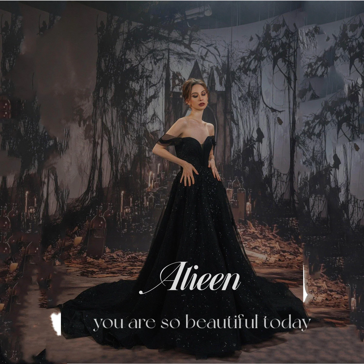 

Aileen Tailing Prom Dress Vestidos De Festa Elegant Women's Dresses for Wedding Party A-line Sweetheart Customized Black Shiny