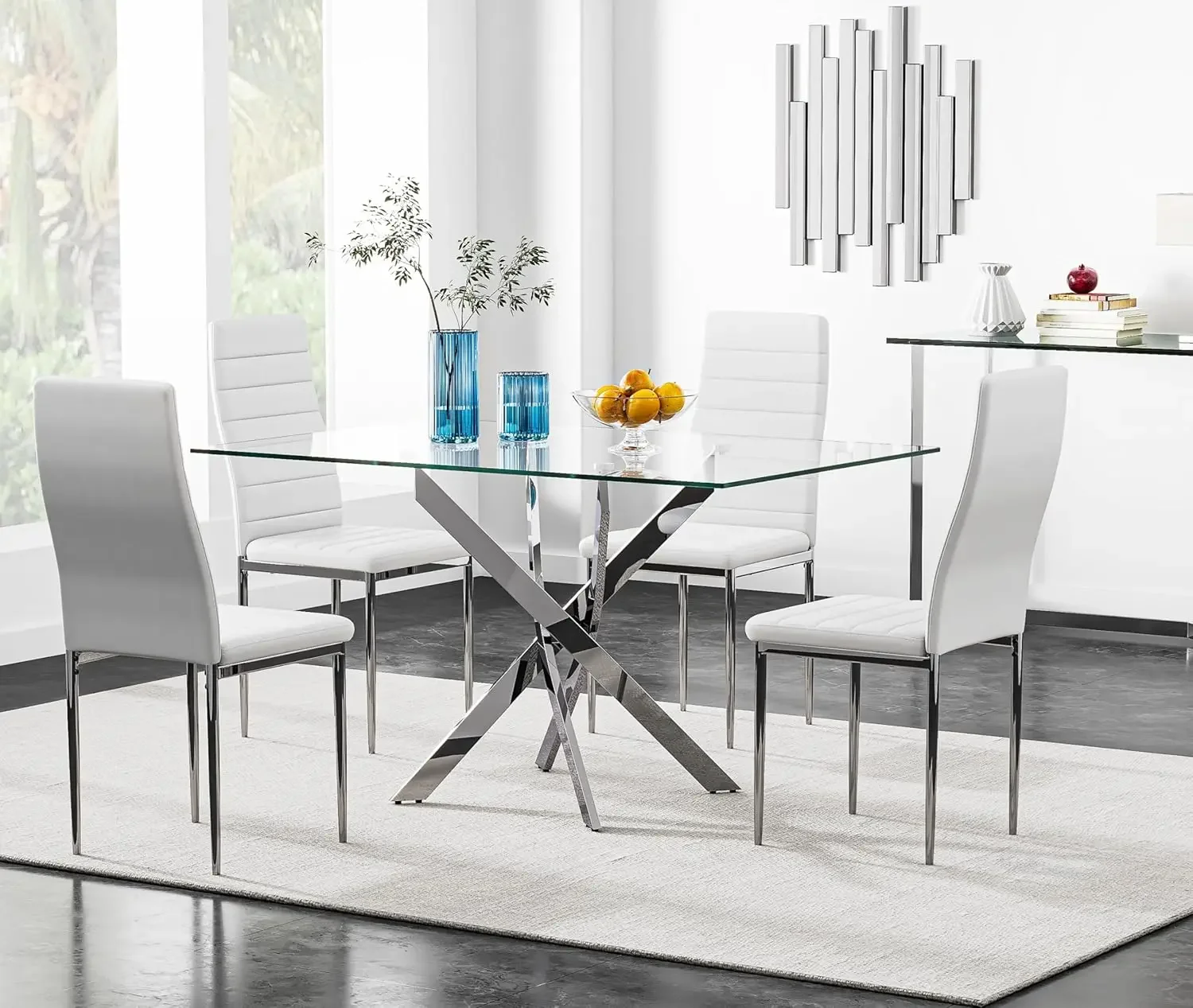 

5 Piece Dining Table Set, Tempered Glass Set for 4 Kitchen Set with 4 Upholstered Chairs for Kitchen