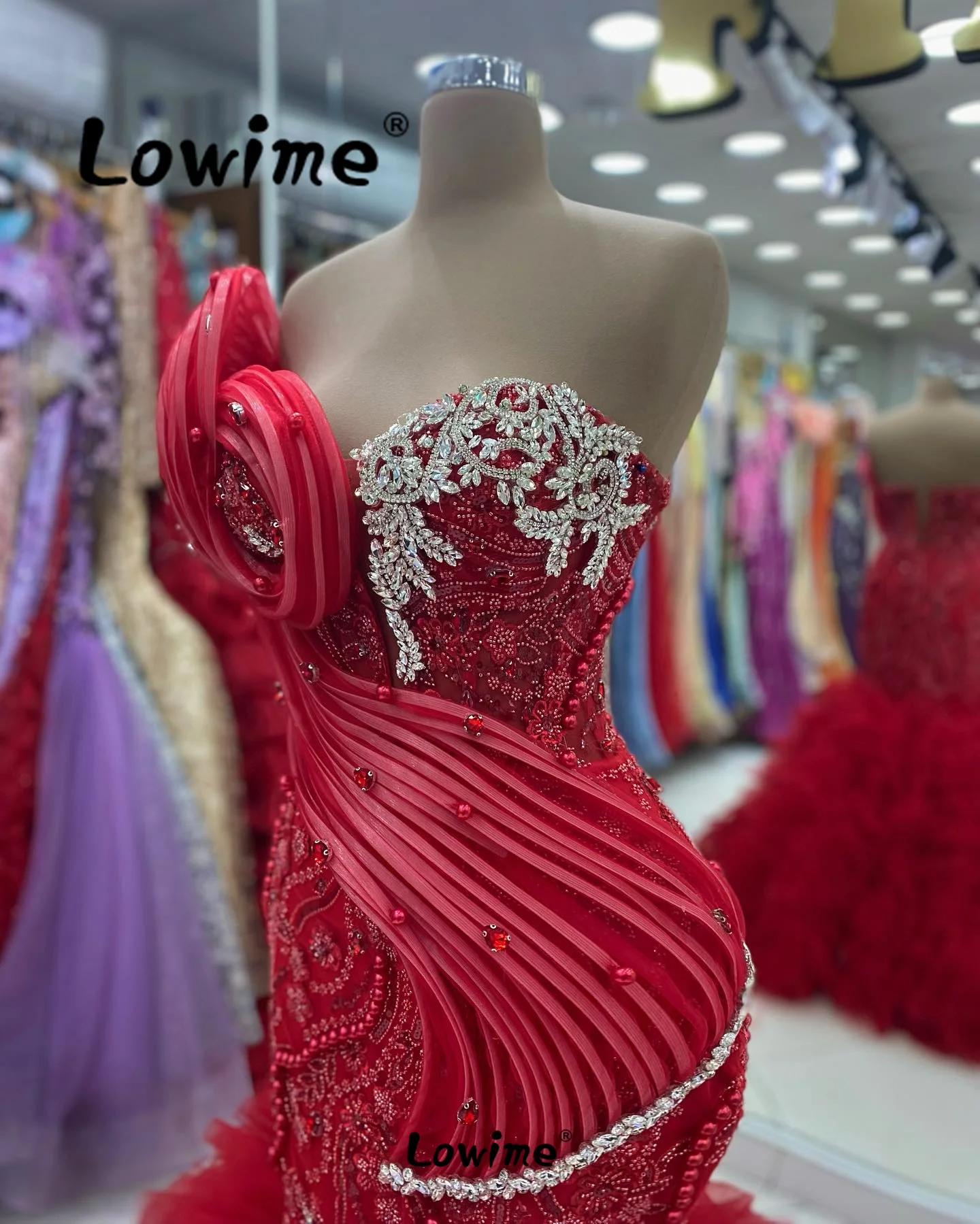 Abendkleider Aso Ebi Crystal Mermaid Prom Dresses Long Red Evening Gowns 2024 Arabic Wedding Party Second Reception Dresses Robe