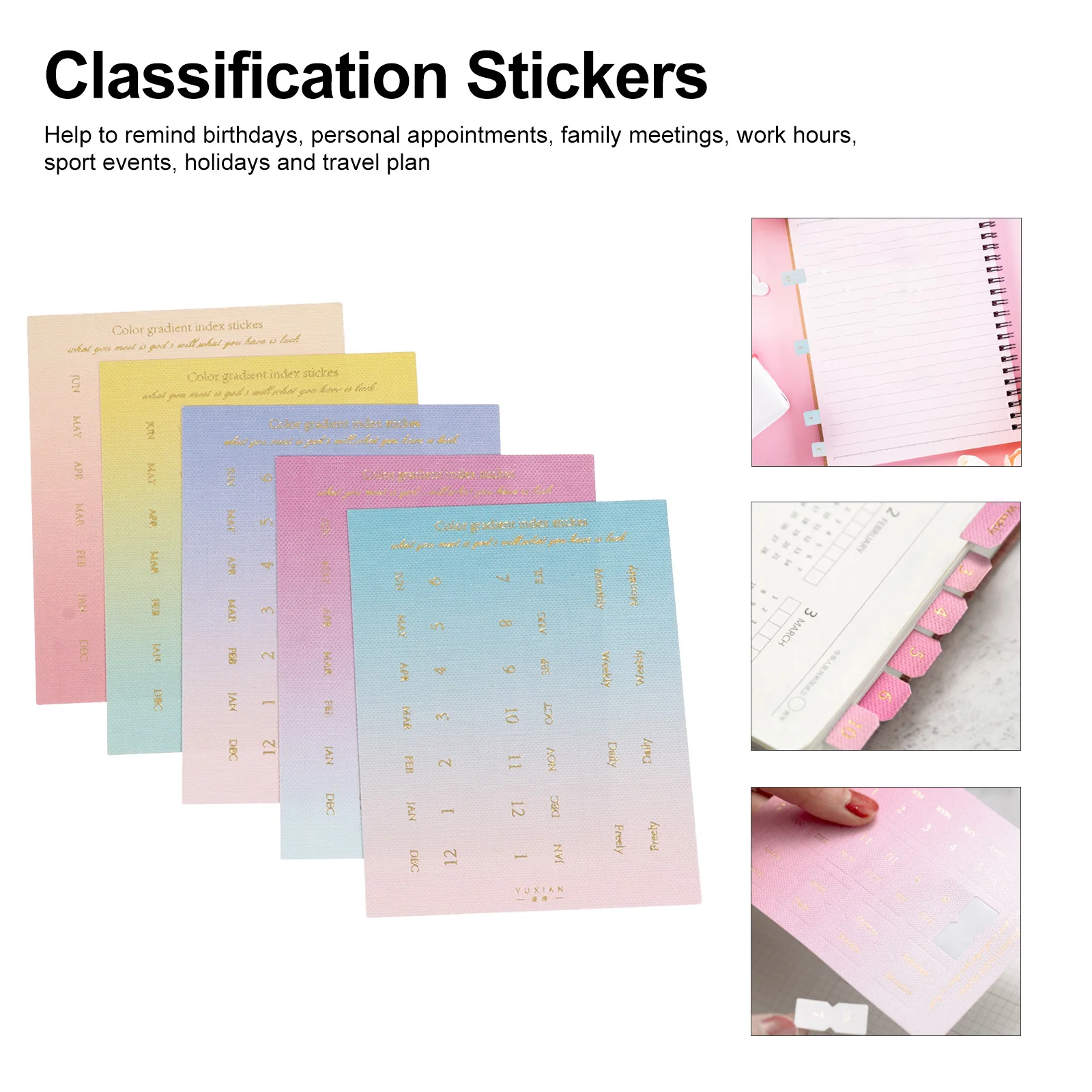 

20pcs Gradient Color Sticky Index Tabs Category Stickers For Journal Diary Planner Notebook Classification Label Reminder Page