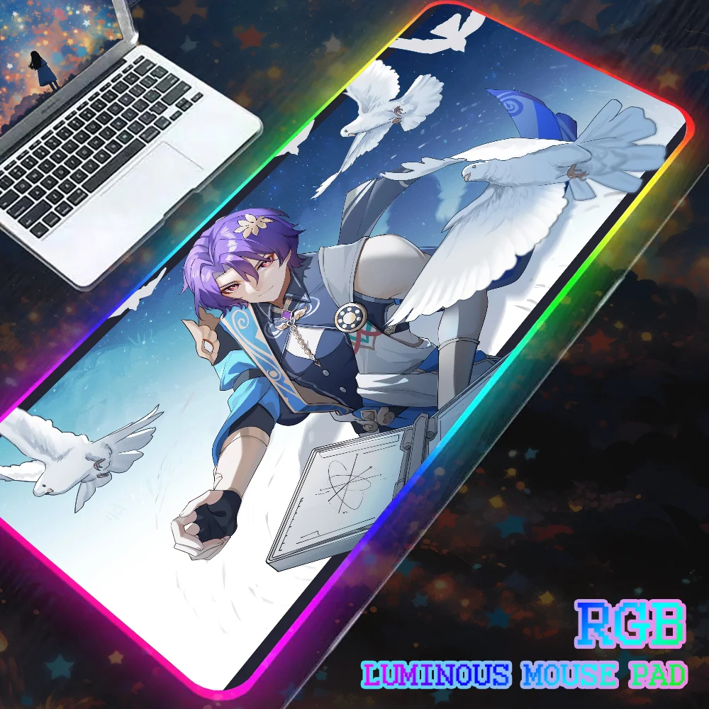 Desk Mats XXL RGB Computer Mouse pad Dr Ratio Honkai Star Rail Gamer Mousepad Keyboard Mats Large LED Table Pads 90x40cm Backlit