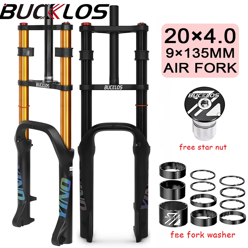 

BUCKLOS 20*4.0 Bicycle Fork Double Shoulder E-Bike Fork 9*135mm 20 Beach Snow Bicycle Forks 4.0 Tire BMX Forks 180mm Trave