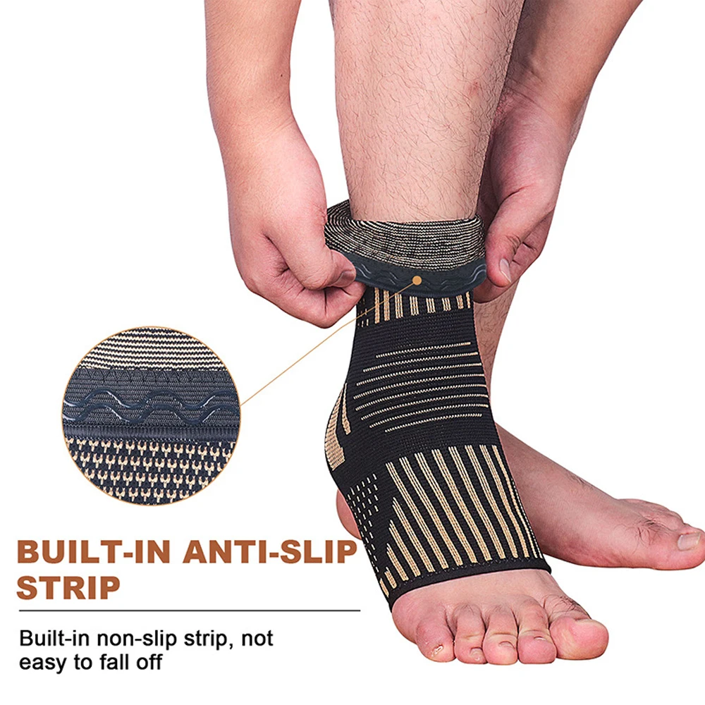 1Pcs Copper Ankle Brace Infused Compression Sleeve Support for Plantar Fasciitis, Sprained Ankle, Achilles Tendon, Pain Relief