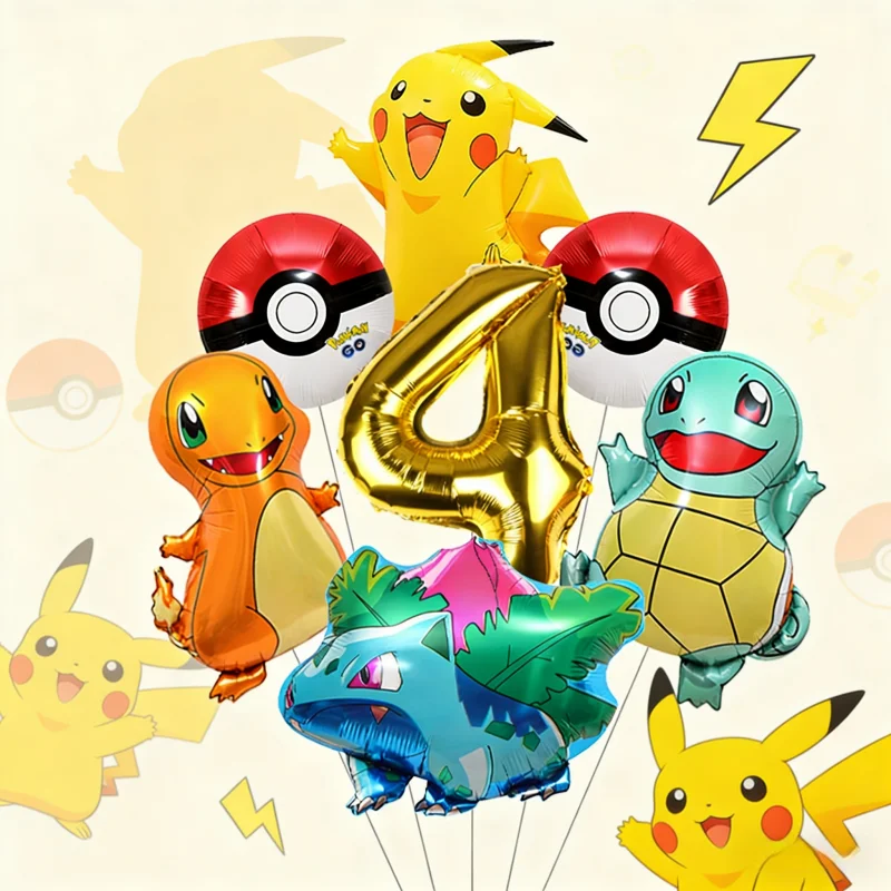 Anime Pikachu Pokemon Themen-Folienballons Set Latexballons Kindergeburtstag Partydekoration Zahlenballons Zubehör Geschenke