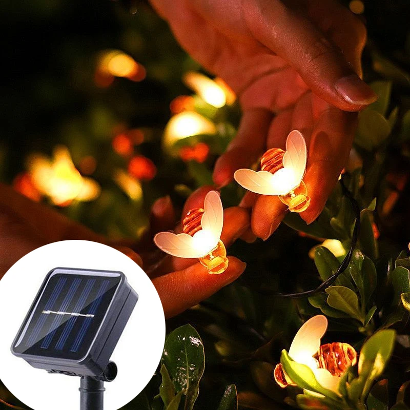 

LED Solar Bee String Lamp Outdoor Wedding Garland Fairy Light Tree 8 Modes Waterproof Patio Garden Summer Holiday Party Decor