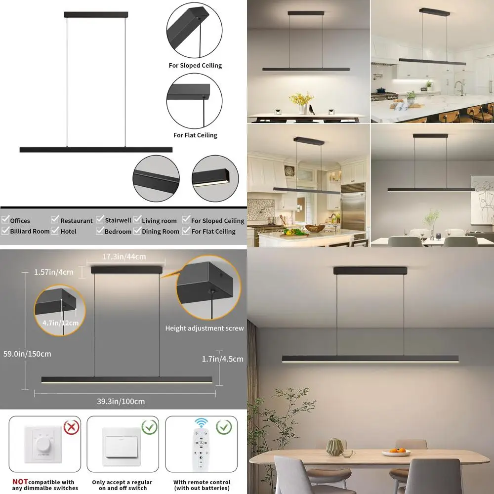 

LED Linear Pendant Lights, 39in Island Lighting ixture 3000k-6000K Dimmable, Chlier Lamp or Kitchen Dining Room Pool Table Oice