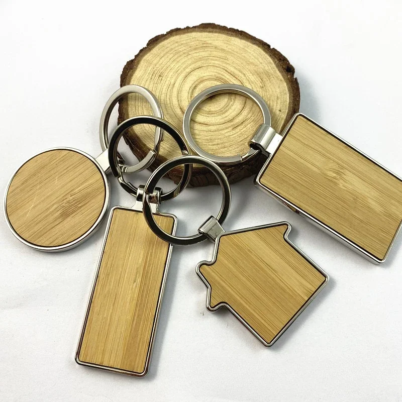 Porte-Clés Personnalisé en Bois de Hêtre, Accessoire Rond en Métal, avec Lettrage Personnalisé, Cadeau