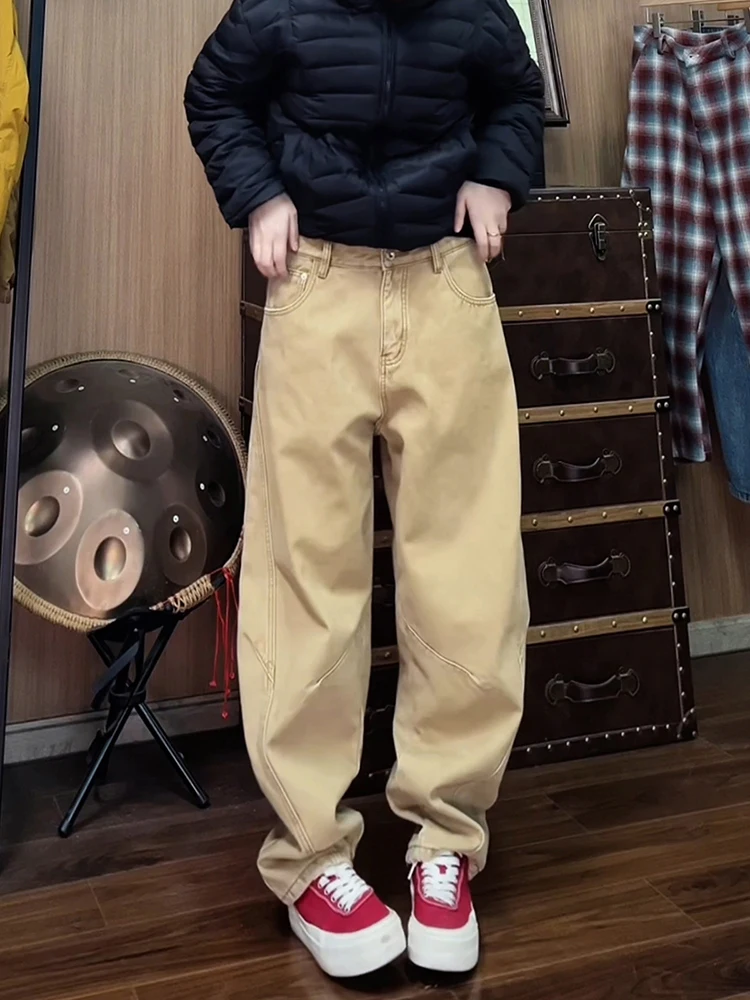 

Мужские брюки-карго цвета хаки в американском стиле, широкие, прямого кроя, с косым вырезом, для осени и зимы