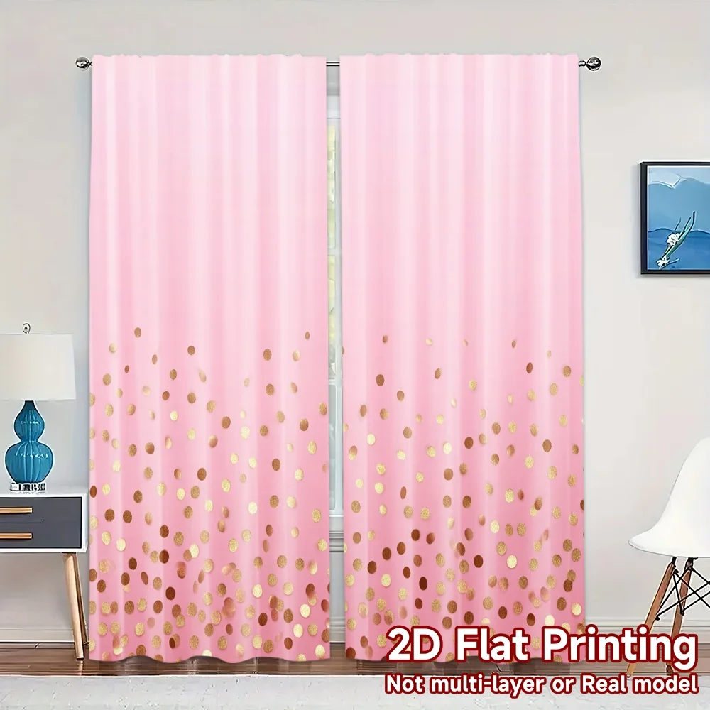 2pcs, 2D FLAT PRINTING Curtains (Without Rod) Golden Sprinkle Chic Curtain Chic Semi-Sheer Curtains Outdoor Decorations