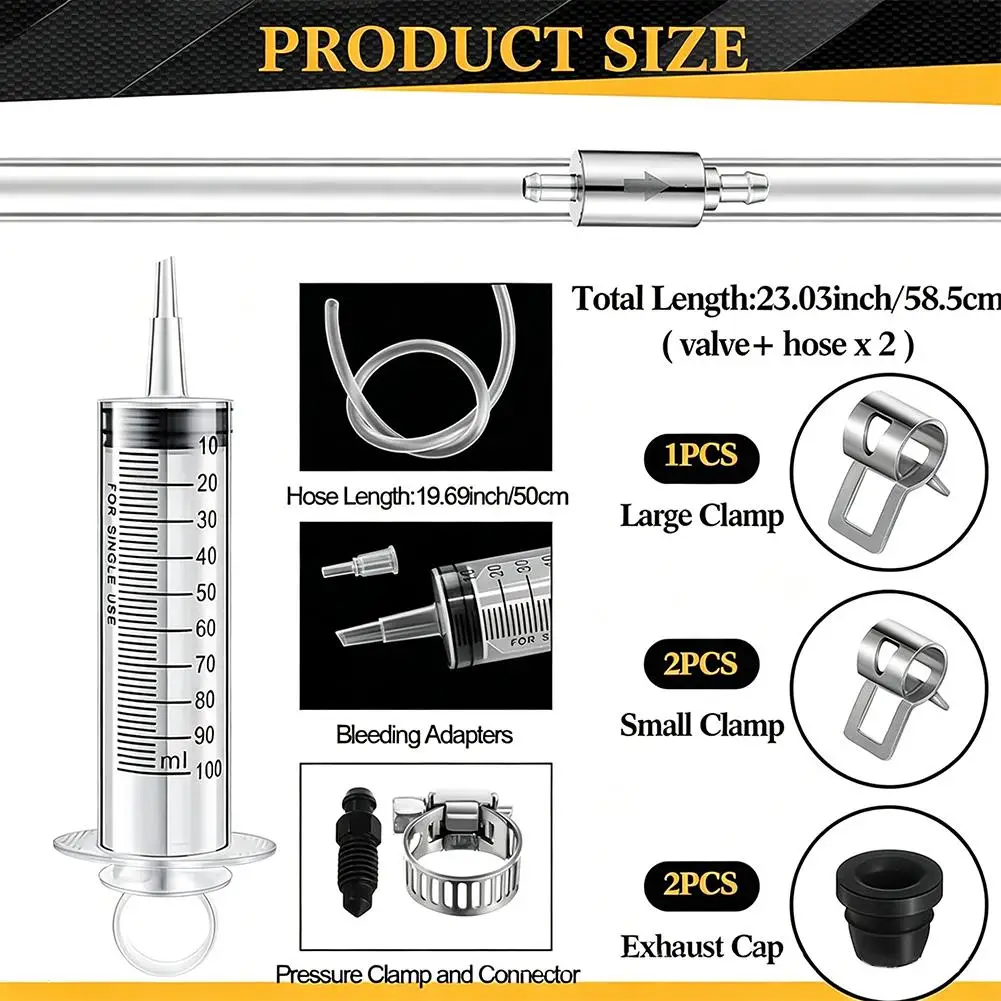 100 ml Motorrad-Hydraulikbremsen-Entlüftungsset, Spritze mit 50 cm Schlauch, universelles Entlüftungswerkzeug für Motorräder und Roller – Detail 18
