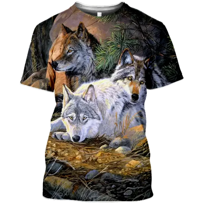 

2023 Summer New Snow Wolf 3d Printed Harajuku T-shirt Men's Short Sleeve Clothing Animal Fashion T Shirt Oversized Top