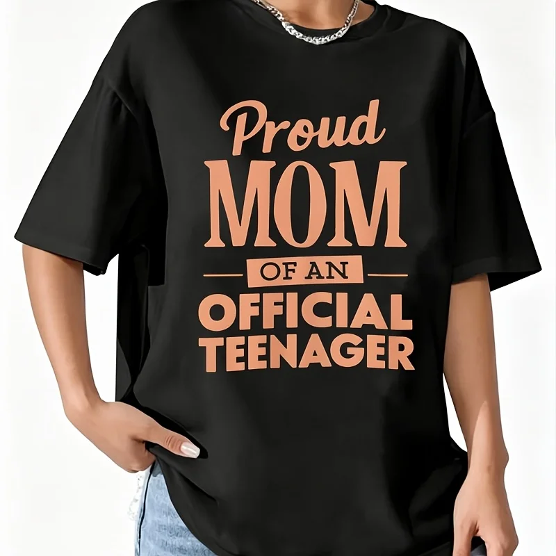 Proud Mom of an Official Teenager 13Th Birthday Women's 100% Cotton T-Shirt Fun Print Short Sleeve Top Casual Round Neck Tee S-5Xl
