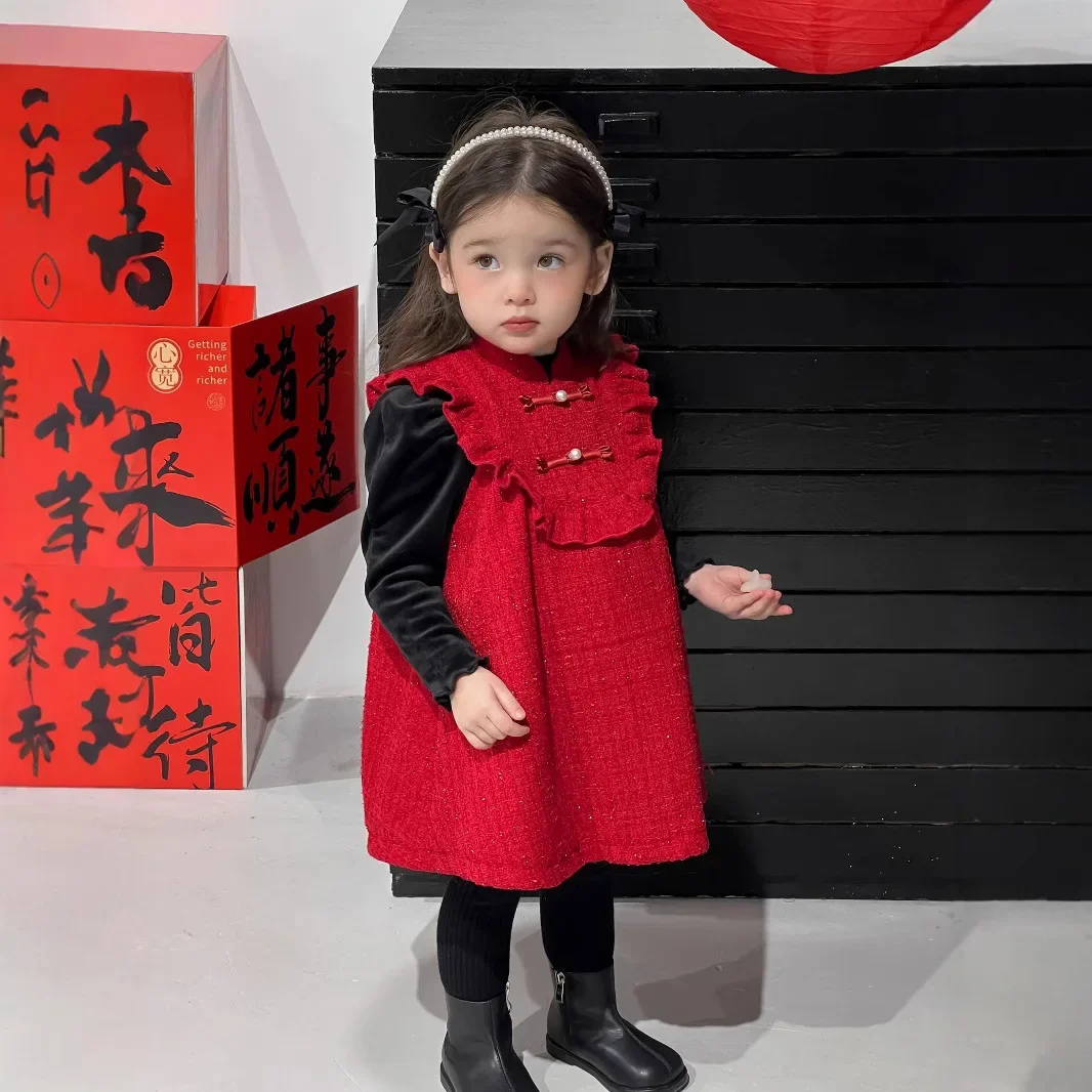 Ensemble deux pièces décontracté pour enfants, chemise de base pour bébé, robe d'été en matériau rétro chinois, olympiques pour filles, vêtements pour enfants, nouveau, hiver, 2024