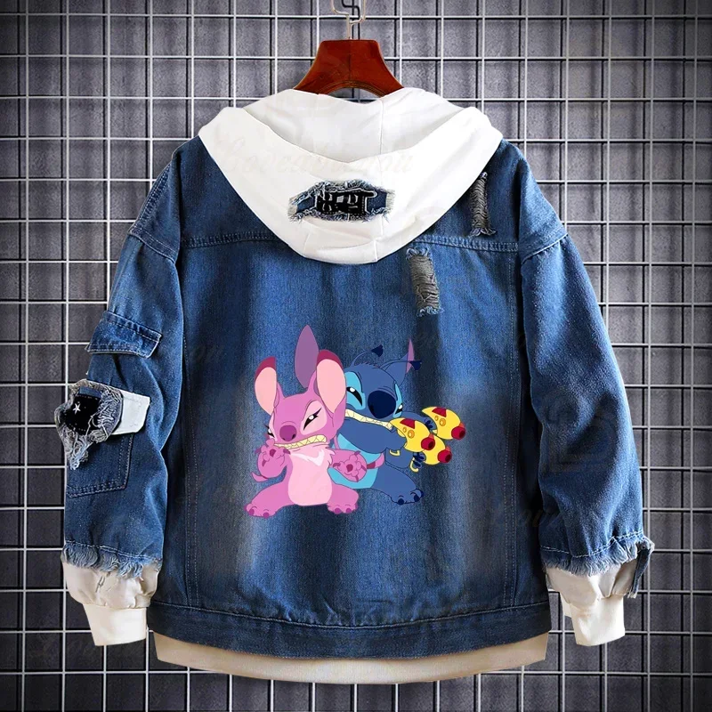 New Creative Anime Lilo & Stitch Denim Jacket Men Women Harajuku Deep Blue Jacket Hoodie Boys Girls Streetwear Coats