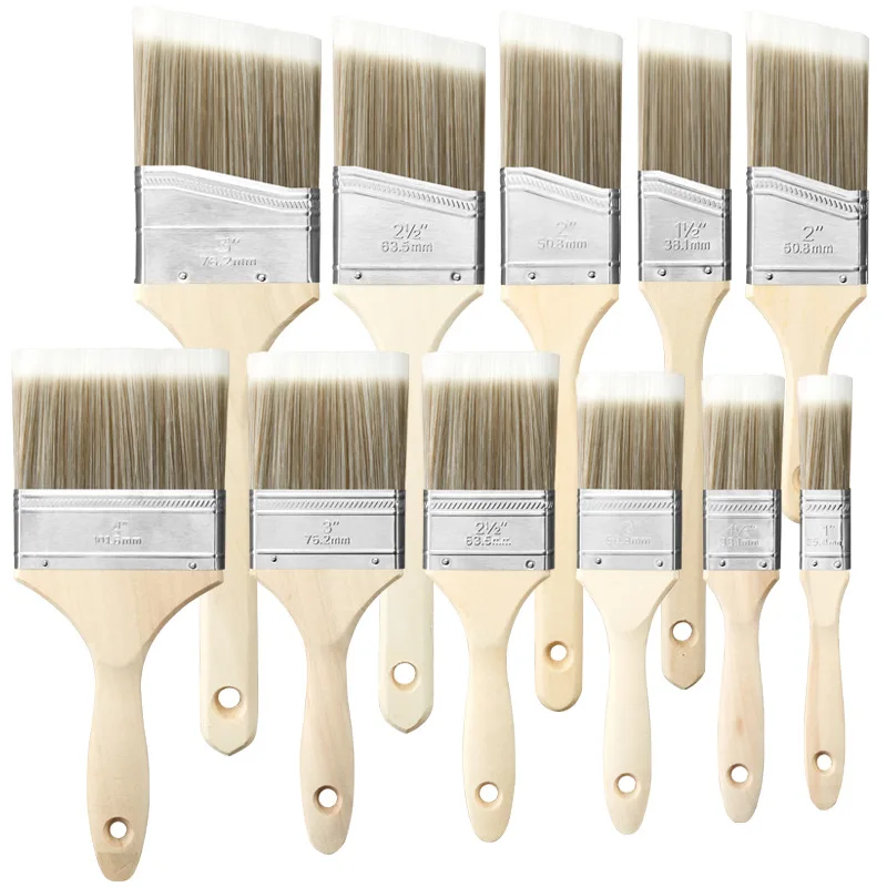 Multi‑Size Wooden Handle Paint Brush Set 5‑Pack, Durable Flat & Angled Paint Brushes, Wood Handle Art Painting Tools
