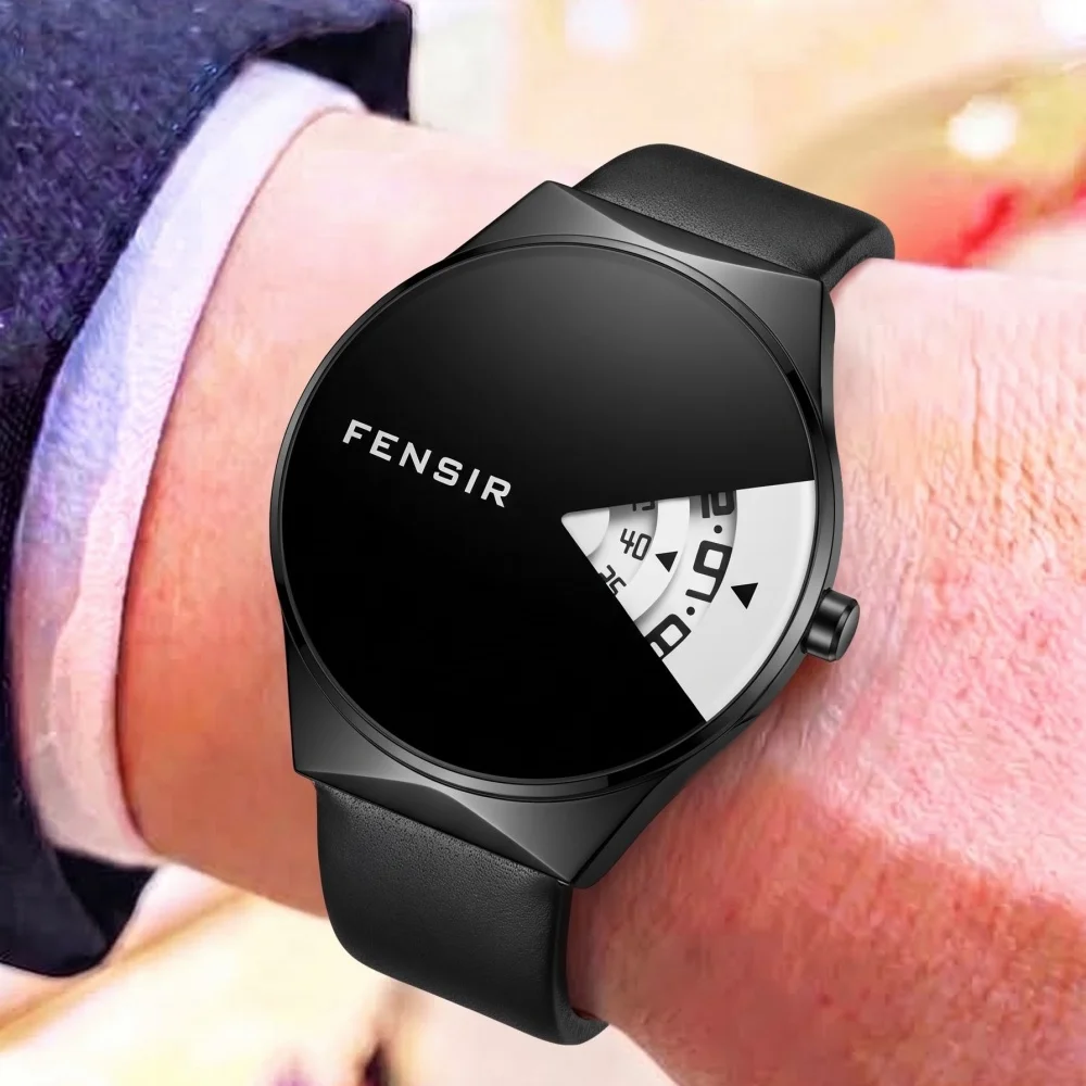 Classic Punk Style Men's Creative Quartz Watch with Jumping Hour Display, Simple Pointerless Design, Leather Strap Waterproof Wristwatch, Personalized Trendy Business Casual Men's Watch, Fashionable Niche Men's Watch,
