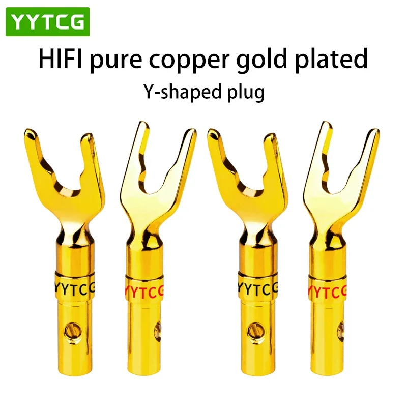 

YYTCG 4pcs/lot "U" "Y" Banana Plug Conenctor Gold plated Spade Speaker Banana Plugs Audio Screw Fork Connectors Adapter