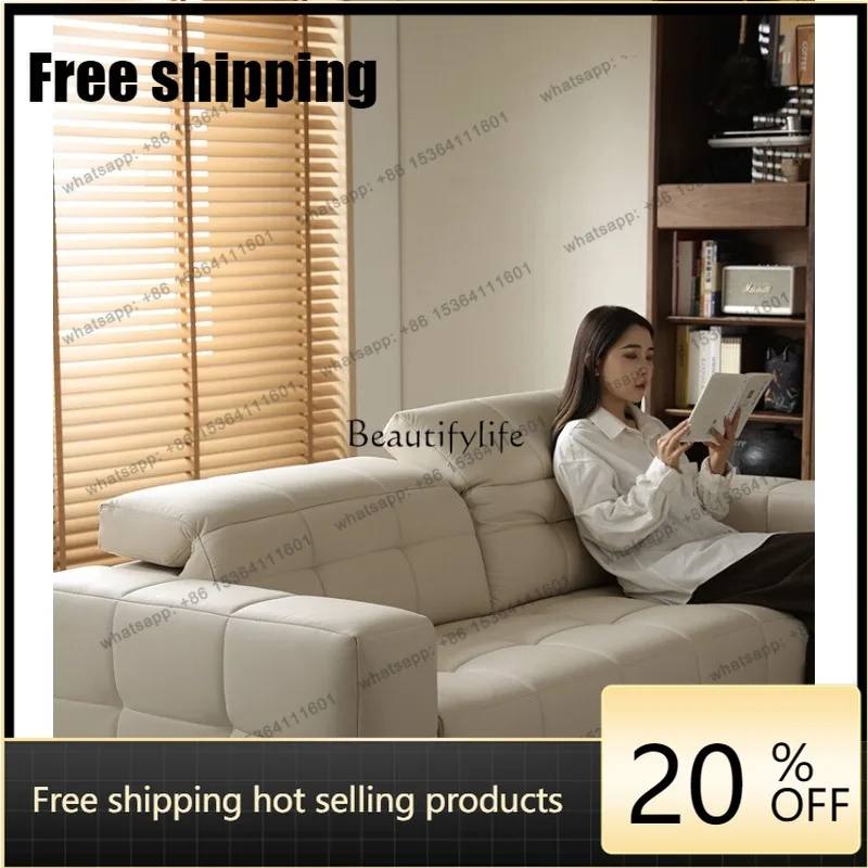 Customization*North American black walnut all solid wood Italian minimalist leather sofa top layer cowhide
