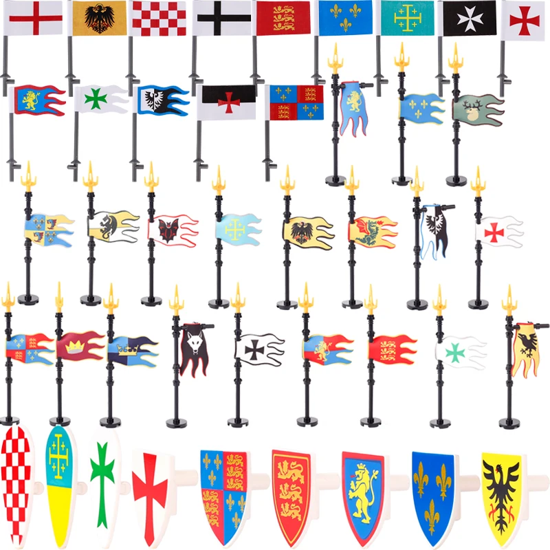 Middle Knight accessori per armi Building Blocks Flag Shield Lion buffalo Corps figure puntelli portatili Mini mattoni modello giocattoli