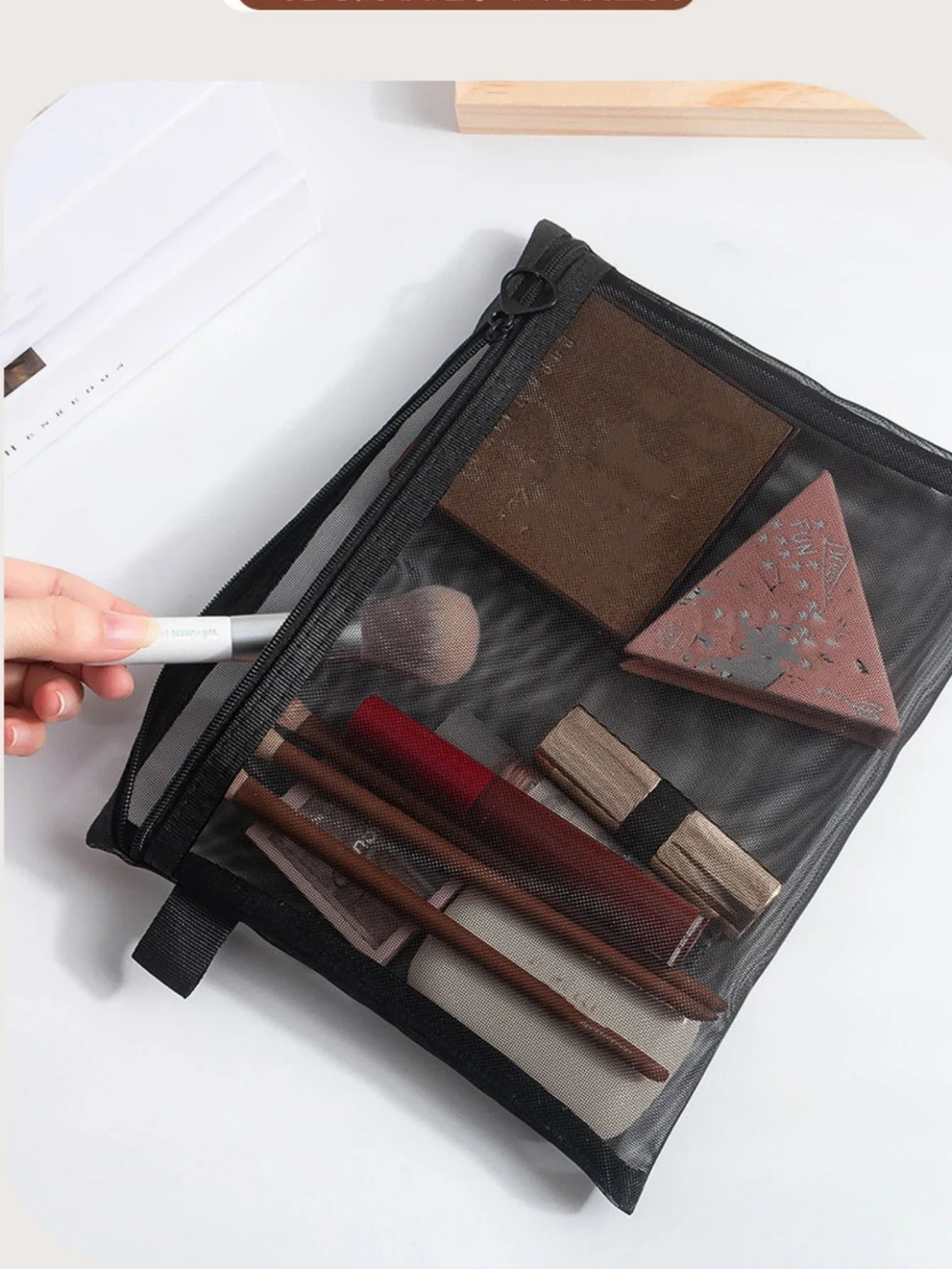 1pc Transparent Mesh Cosmetic  Bag, Portable And Simple Toiletry Bag For Travel