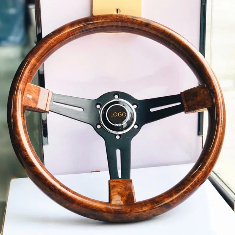 

Applicable To Pusan Brigade Suzuki Lada Jetta Car Modified Flat Retro Peach Wood 14 Inch Racing Universal Steering Wheel