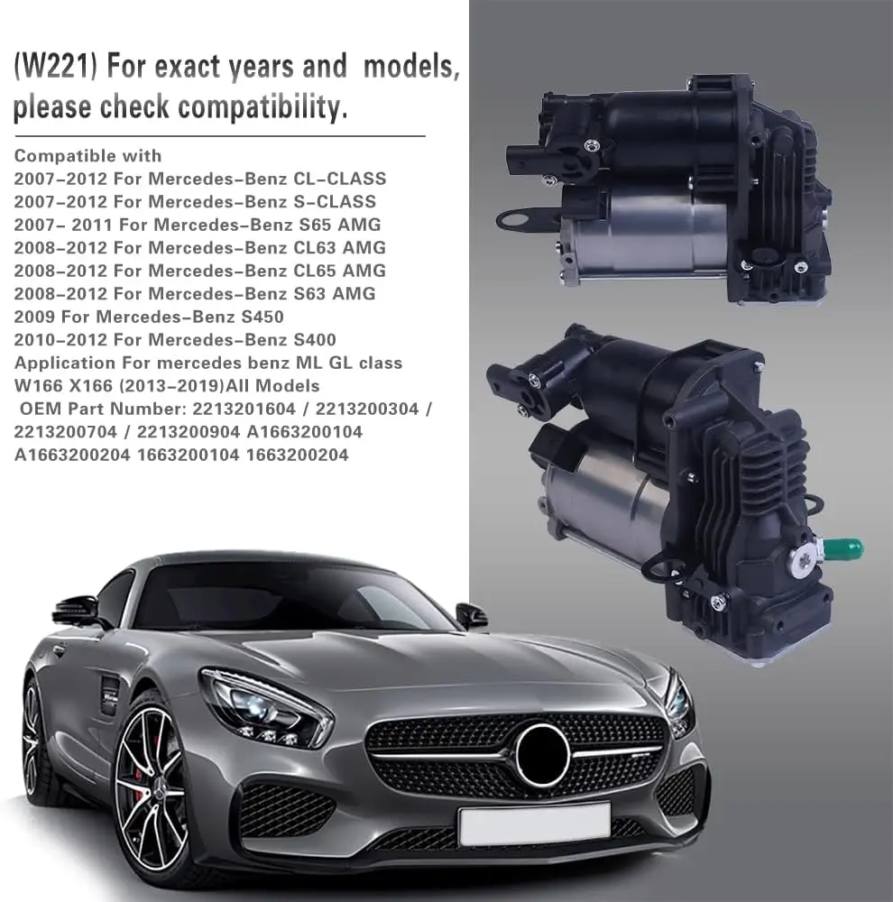 W166 Air Suspension Compressor Pump For Mercedes-Benz CL216 S350 S400 S450 S550 S600 S63 AMG Air Ride Pump W221 X166  2213201704 view 6