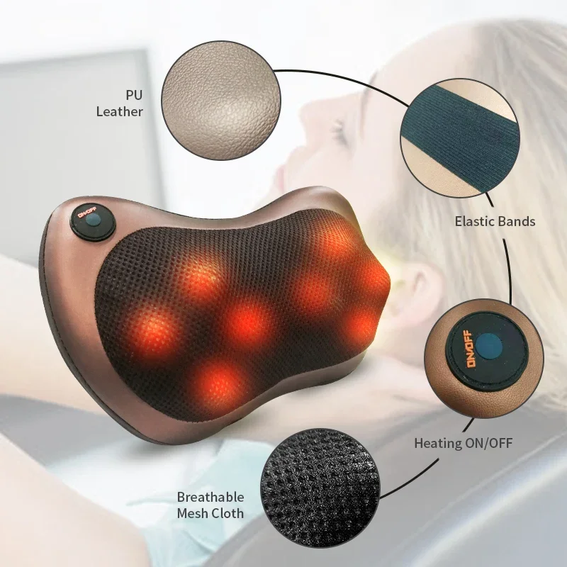 

Head Massager Car Home Cervical Shiatsu Massage Neck Back Waist Body Electric Multifunctional Massage Pillow for Chair Car