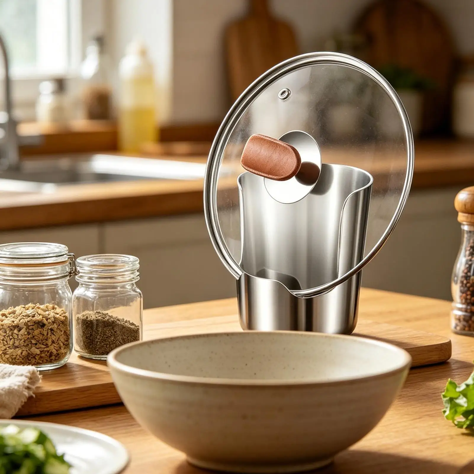 Small Stainless Steel Pot Lid Holder Multifunctional Spatula Cutting Board Storage Rack Kitchen Counter Organizer Kitchen Gadget