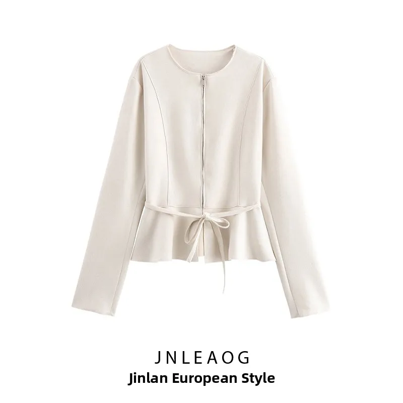 JNLEAOG Autumn New Women's Faux Velvet Short Skirt Style Jacket Outerwear Smooth Surface Effect Wind Resistant Long Sleeve Zi...