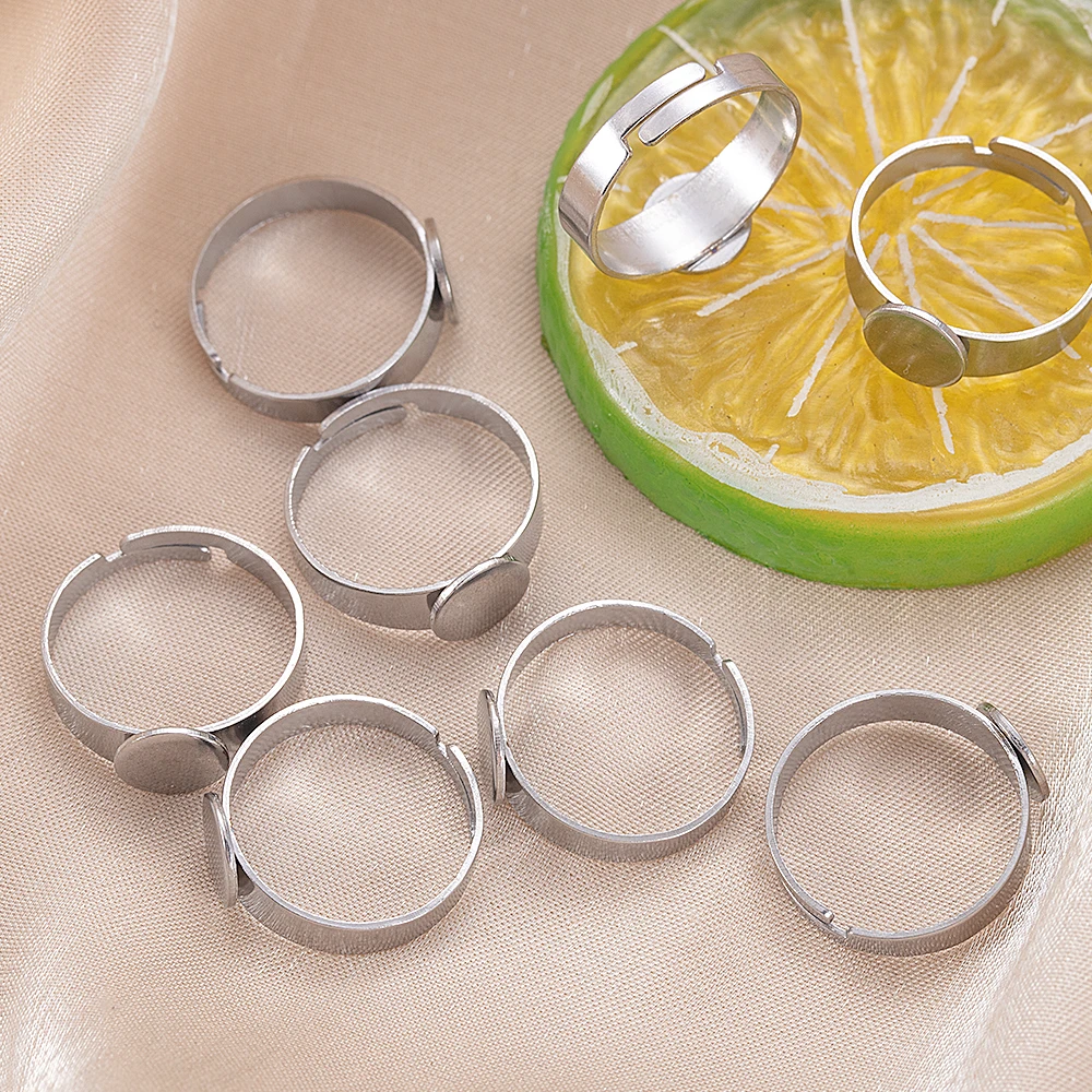 10 Stück 8mm 10mm 12mm 14mm Edelstahl Verstellbare Ringfassungen Rohlinge Cabochon-Basisschalen für DIY Schmuckherstellung Zubehör – Detail 4