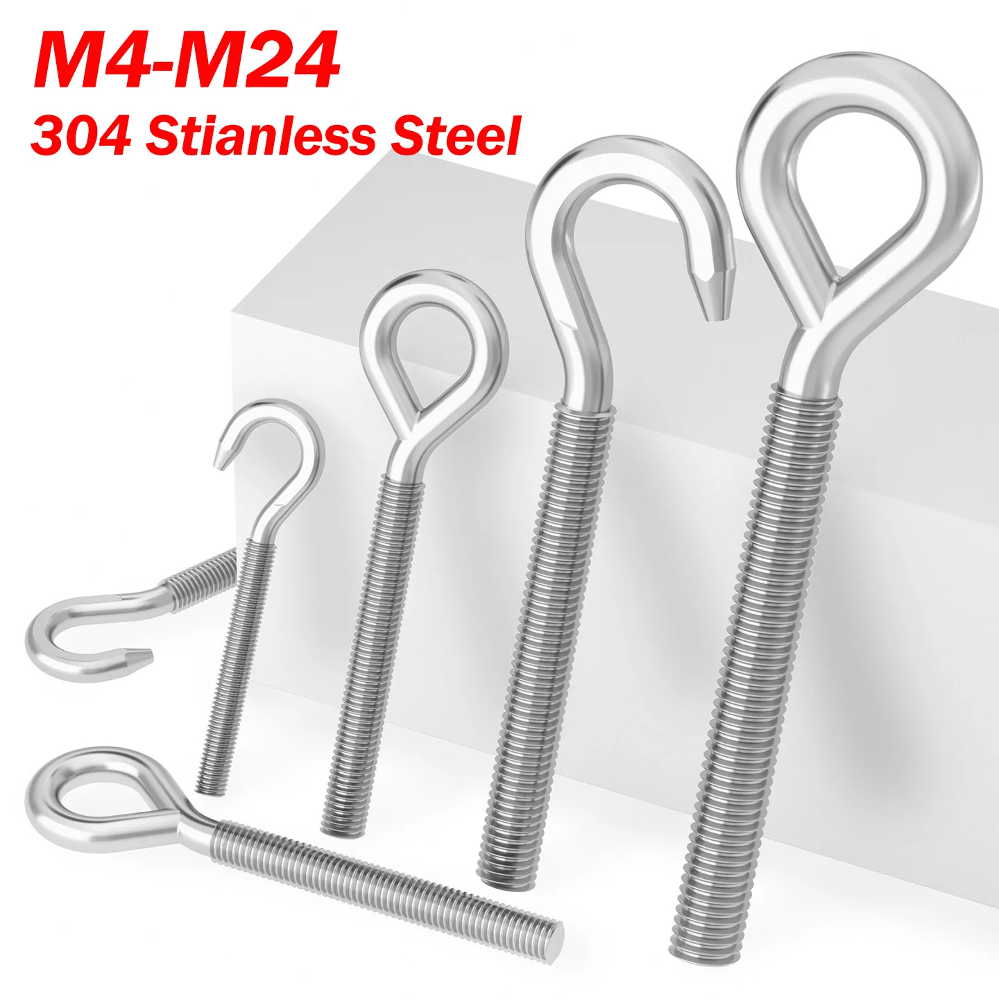 M4 M5 M6 M8 M10 M12 M14 M16~M24 304 Stianless Steel Sheep Eye Screw Closed Goat Eye Hook Ring Hanging Hook Suspension Fasteners