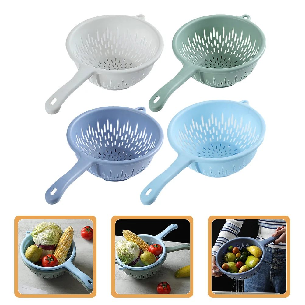 

4 pcs Plastic Washing Colander With Handle Compact Fruit Vegetable Drain Strainer For Kitchen Food Cleaning Space Saving