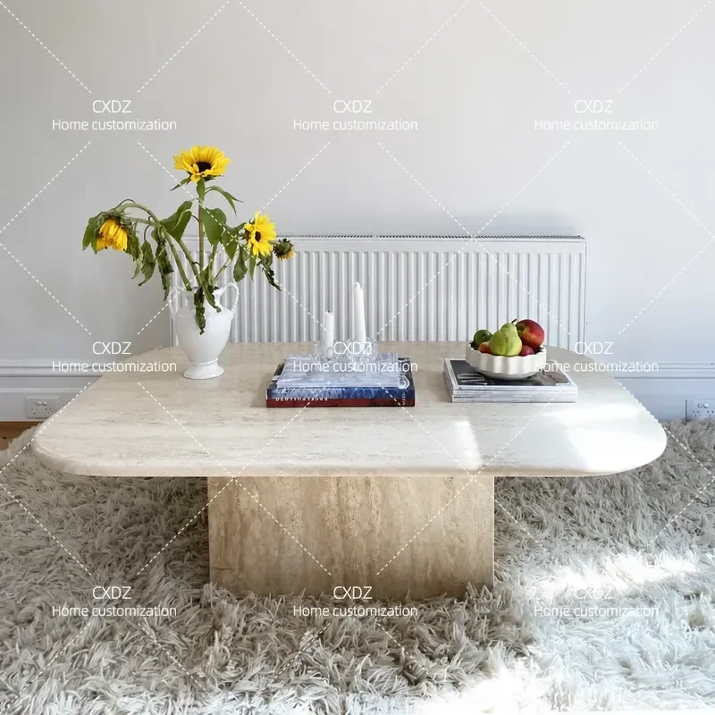 Nordic Light Luxury Natural Marble Coffee Table Cave Stone Simple Living Room Tea Table Small Apartment Rectangular