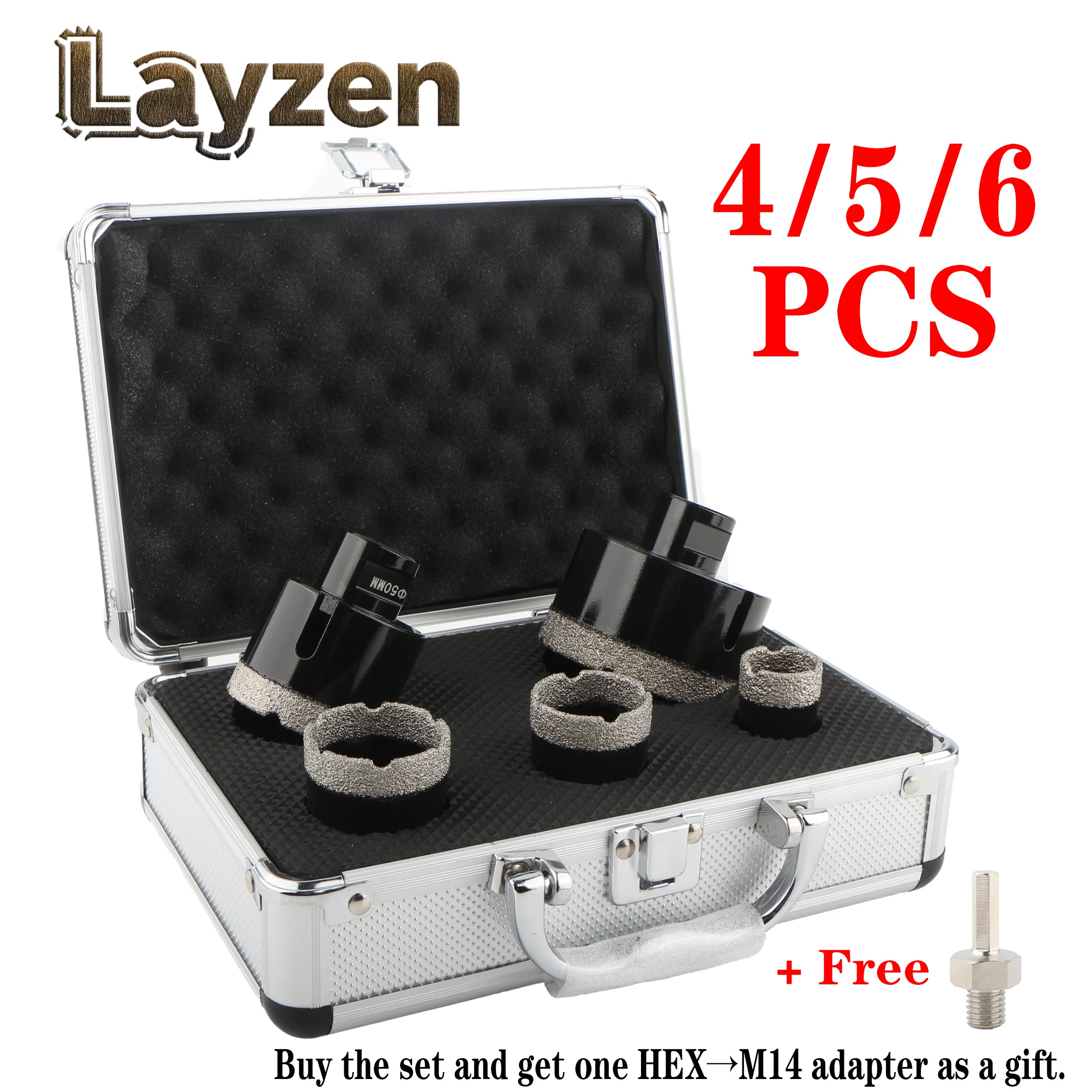 

4/5/6Pcs M14 Thread Brazed Diamond Dry Drilling Bits Hole Saw Set For Ceramic Tile Porcelain Granite Marble Hole Opener Tools