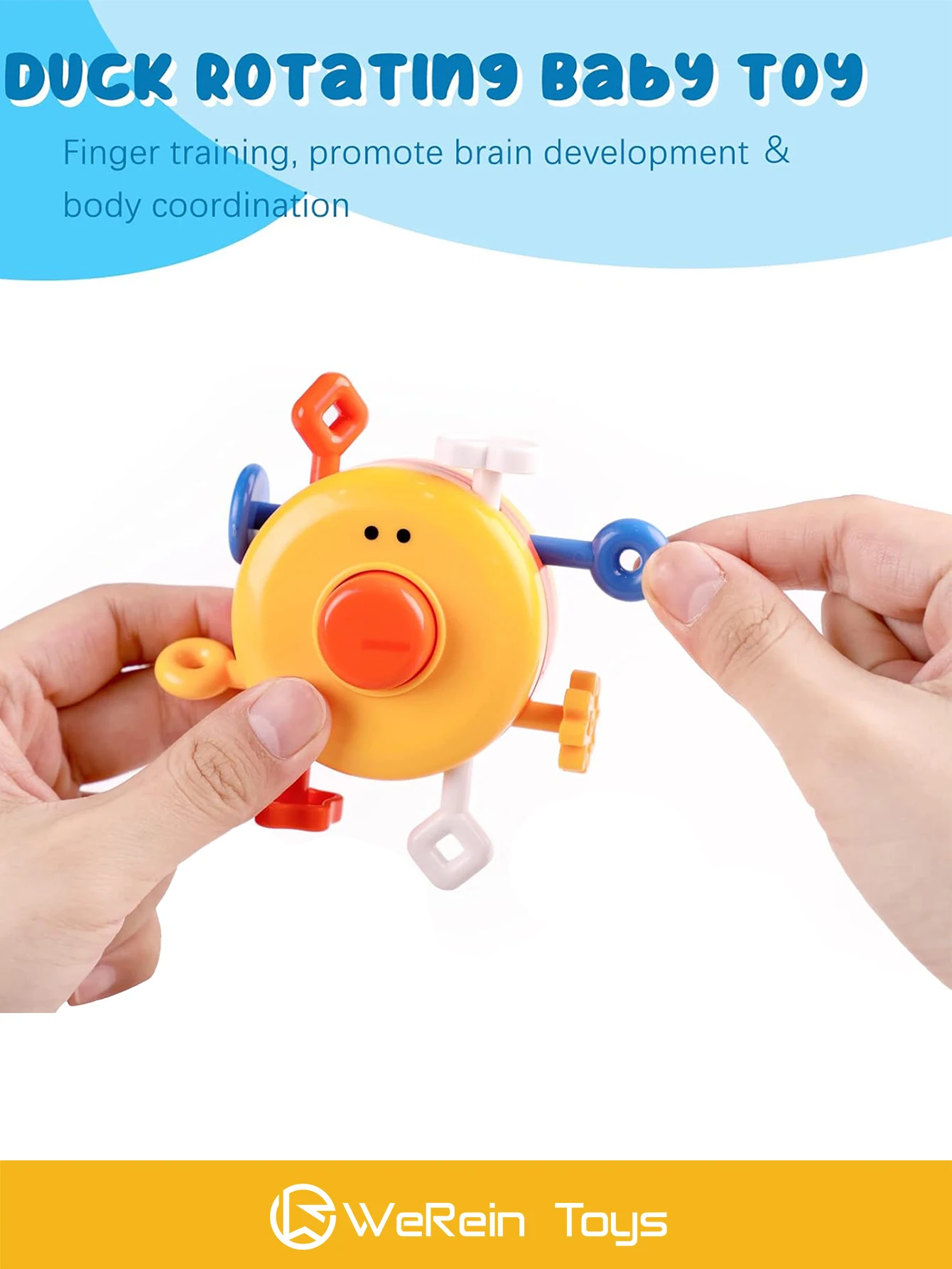 아기 장난감 & 감각 자극 치발기, 당기고 놀기 장난감 - 생동감 넘치는 호박 오리 기어다니는 장난감 (크링클 텐타클 포함)