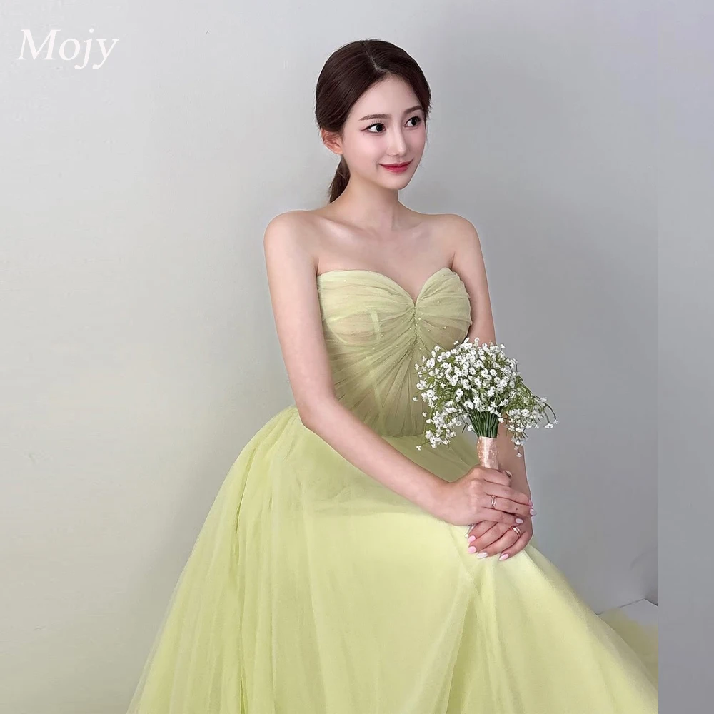 

Mojy Green Fairy Sweetheart Pleat Strapless Party Gown Customized Women Wedding Party Dresses Korea Wedding Dress Photo Shoot