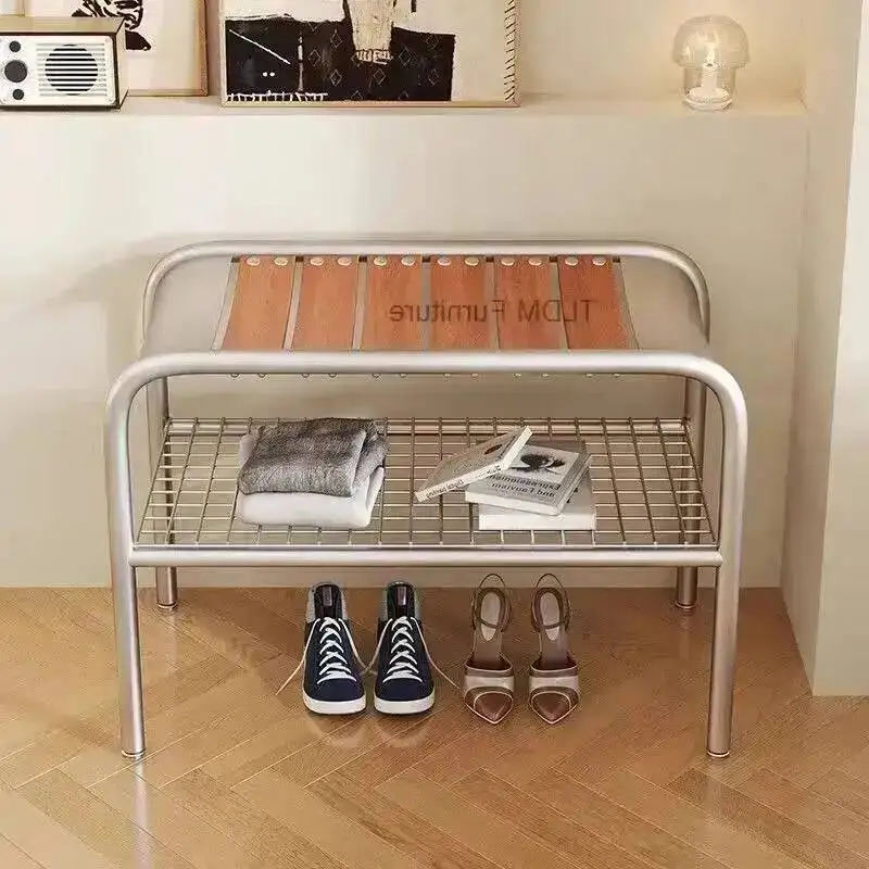 - Entryway with Storage Shoe Multi-Functional Bench Seat Contemporary Iron Stainless Steel Minimalist Premium Craftsmanship