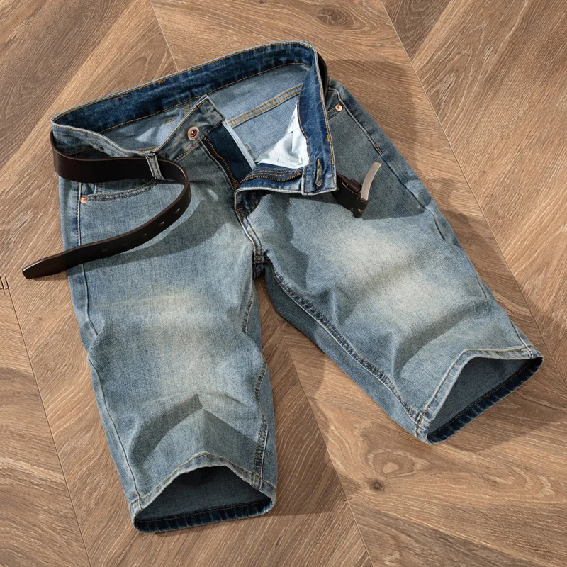 Summer Thin Men's Jeans Shorts Retro Slim Straight Classic Cropped Pants Casual Versatile Washed Nostalgic Pants