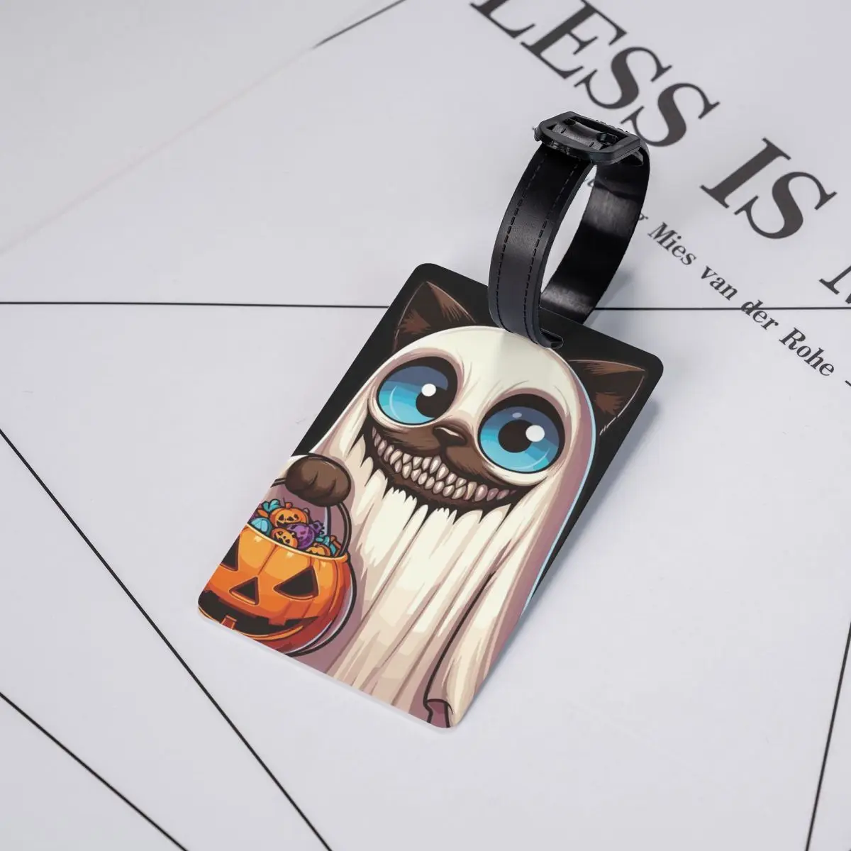 

Бирки для багажа с изображением сиамской кошки, страшного призрака и жуткой тыквы на Хэллоуин, аксессуары для чемоданов, багажные бирки для путешествий