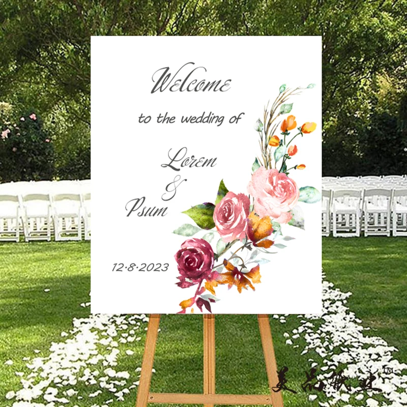 welcome to the wedding sign decal personalized name text picture engagement party decorations big sticker green leaves printing