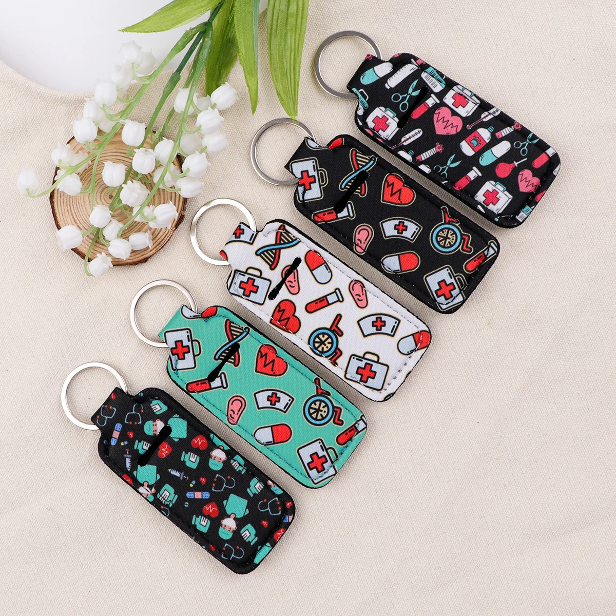 Medical Nurse Doctor Lipstick Holder Keychain Autism Awareness Puzzle Portable Lipstick Cases Cover Balm Holders Keyring Gifts