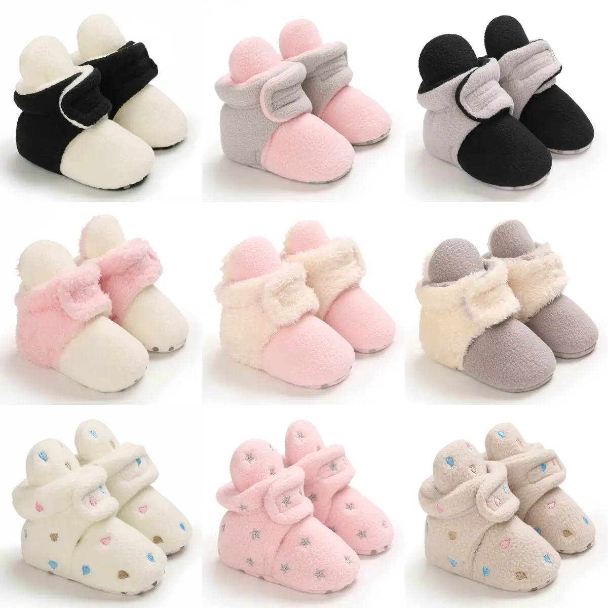 

Winter Snow Baby Boots Multicolor Warm Pom Pom Indoor Cotton Soft Rubber Sole Baby Newborn Toddler Shoes