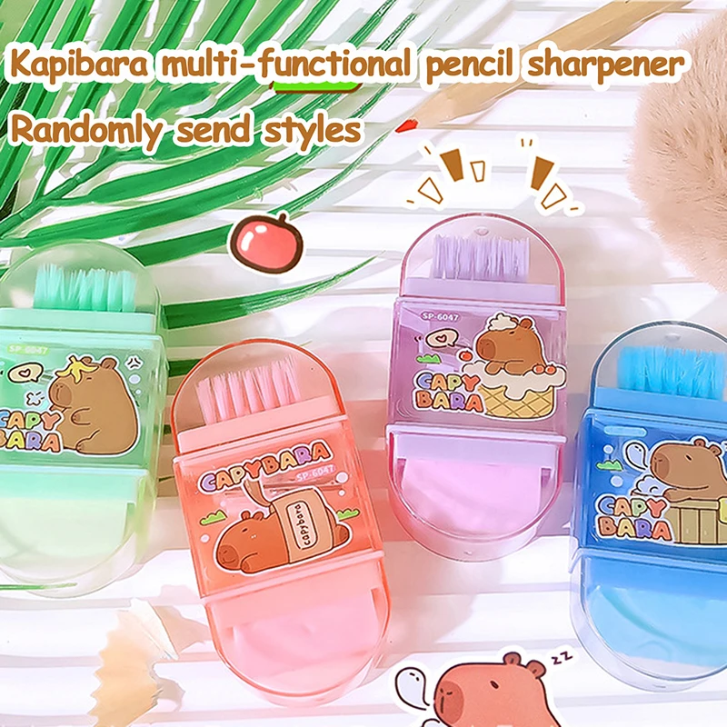 Cute Cartoon Multifunctional Capybara Eraser Pencil Sharpener Brush Children Gifts Kawaii Student Stationery School Supplies