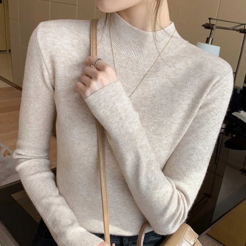 

AOSSVIAO осенне-зимний свитер с высоким воротником, женские модные эластичные топы, женские вязаные пуловеры, тонкие универсальные свитера с длинными рукавами