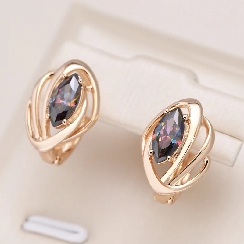 Kinel Luxury Colorful Natural Zircon Stone Earrings for Women 585 Rose Gold Color Vintage Fine Daily Jewelry Party Fine Earring
