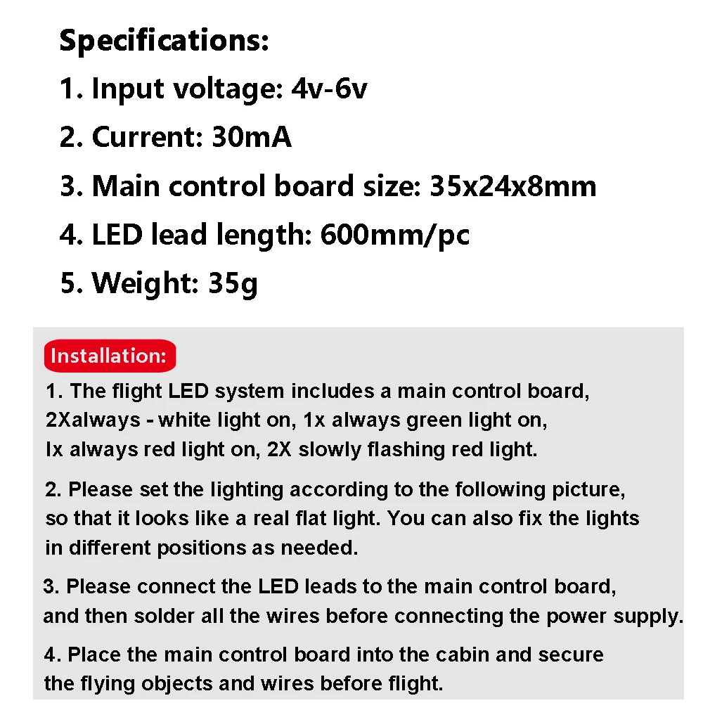Ferngesteuertes 8-LED-Blitzlicht-Kit mit heller Beleuchtung, 4-6V, für RC-Flugzeuge, Hubschrauber und Flugzeugteile – Detail 10