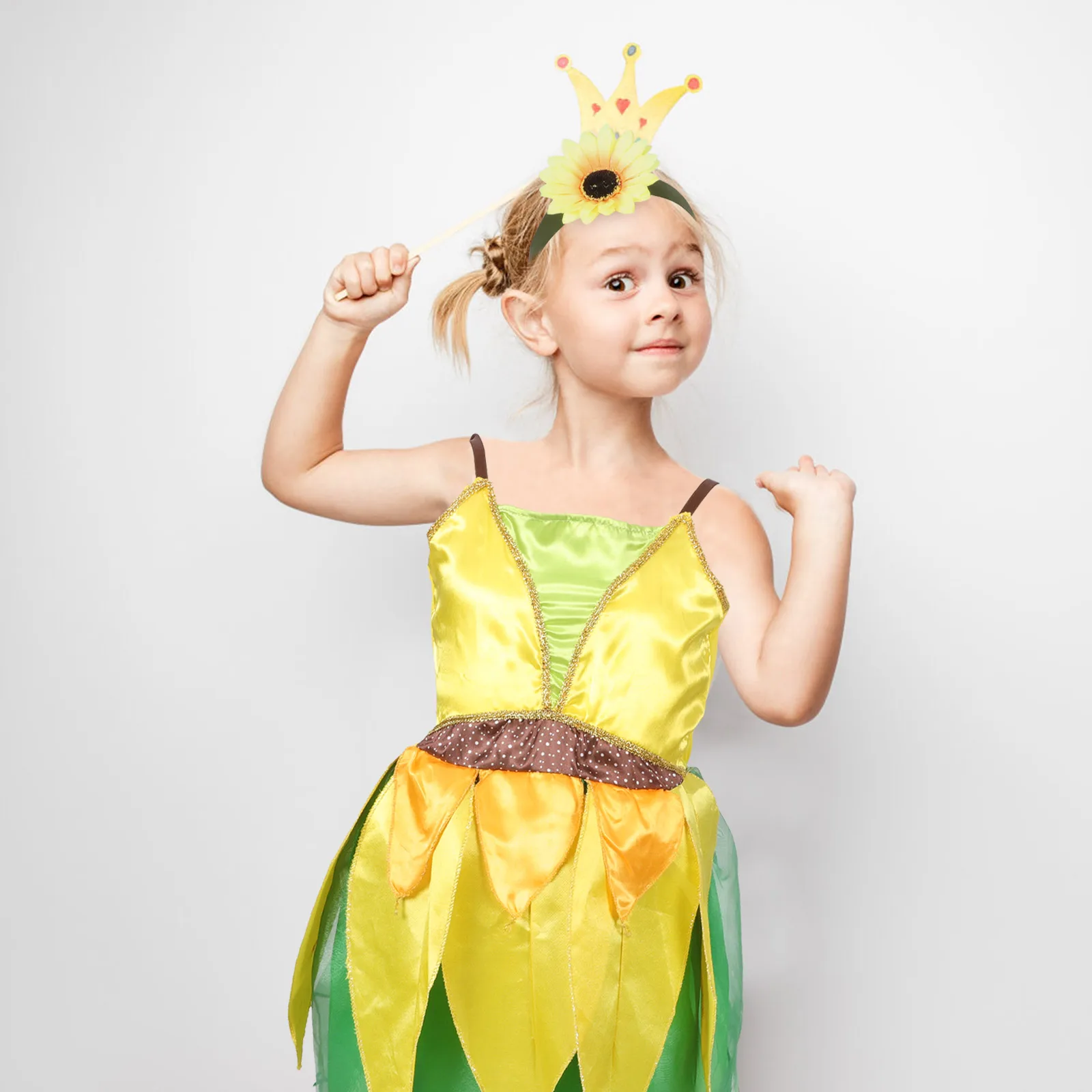 해바라기 테마 드레스 세트 내구성 파티 스커트 무대 공연 키즈 드레스 세트 의상 노란색 의상 생일